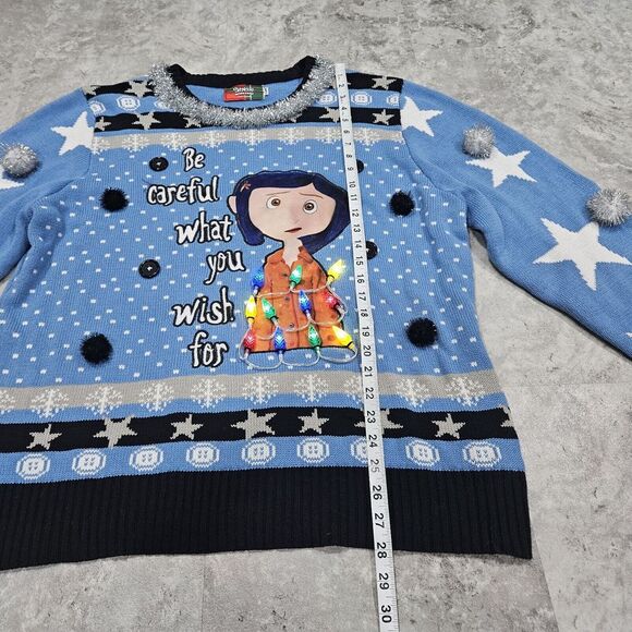 Light-Up Be Careful What You Wish for Christmas Sweater Xl - Coraline - Picture 3 of 16